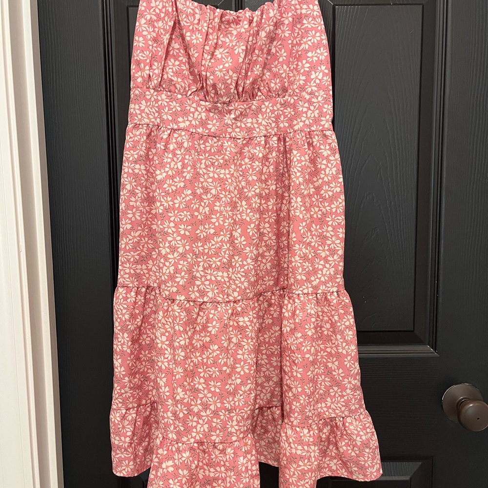 Pink and White Tiered Maxi Dress for Resort Wear